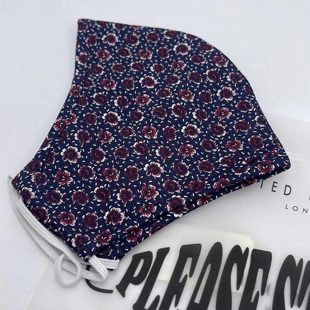 Floral Face Mask in Navy and Red TED BAKER LONDON Reversible Reusable NWT